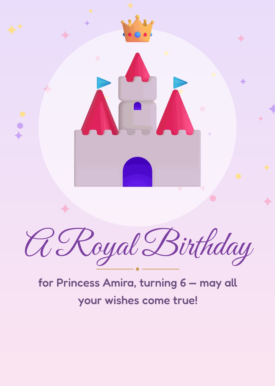 Royal Castle Princess Card — editable birthday template