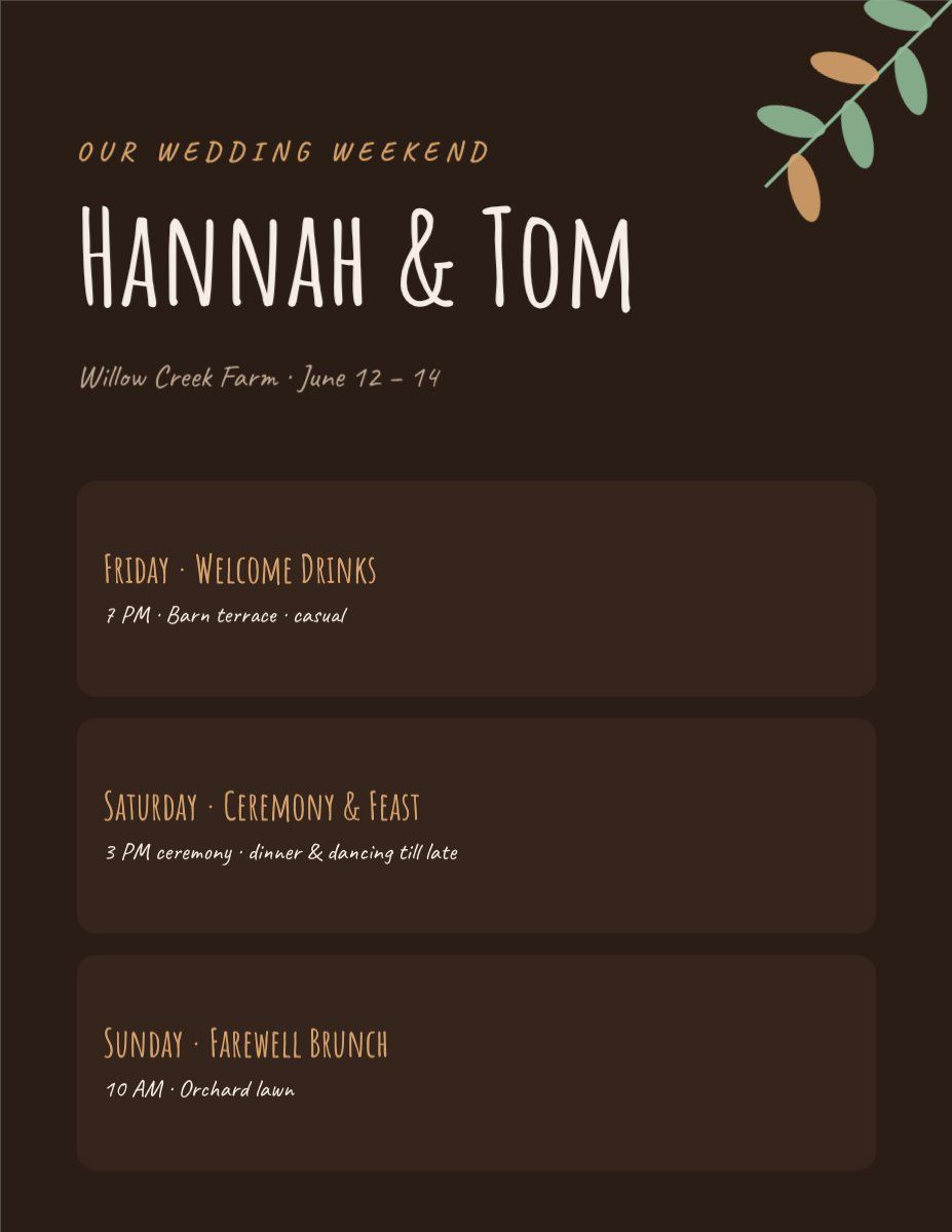 Rustic Wedding Weekend — editable wedding template