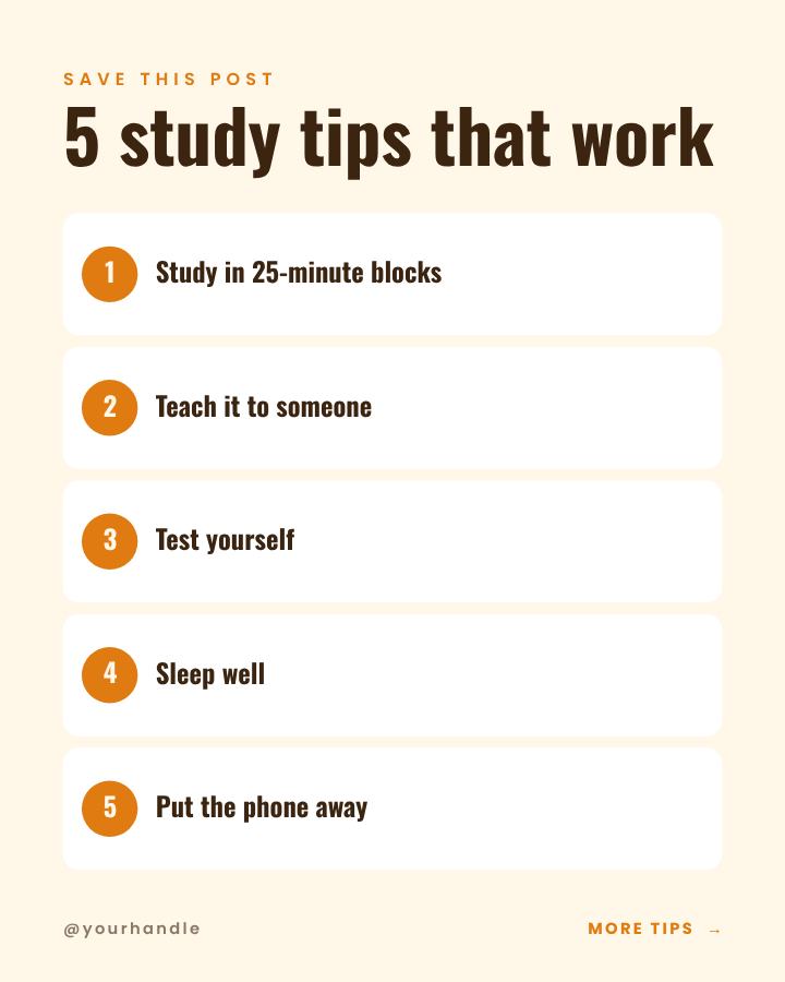 Saffron 5 study tips that work Tips Post — editable social media template