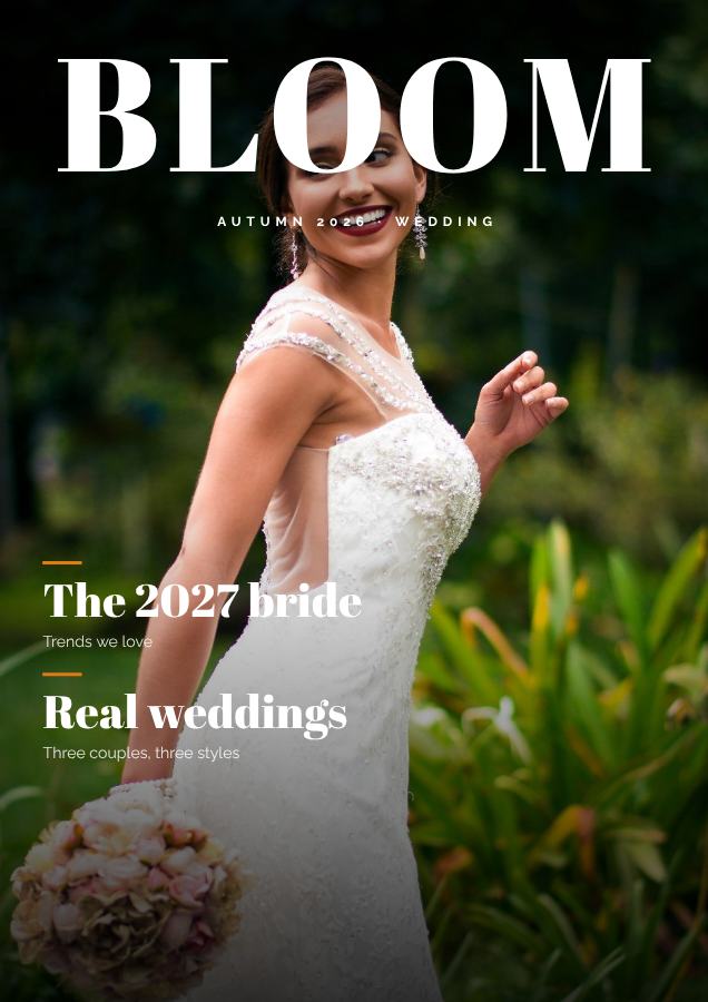 Saffron BLOOM Wedding Magazine Cover Autumn 2026 — editable marketing template