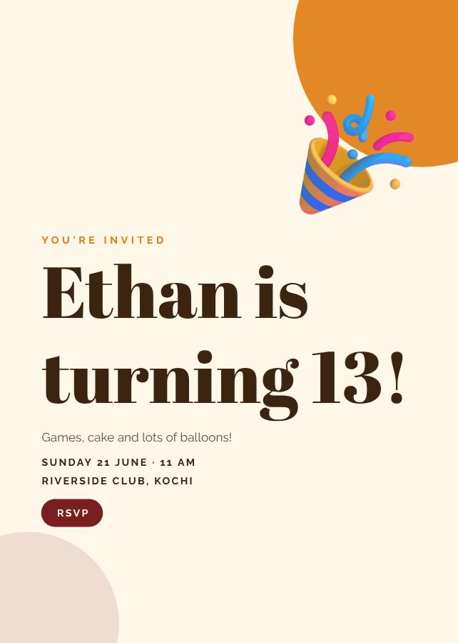 Saffron Ethan's Thirteen Birthday Invitation — editable birthday template
