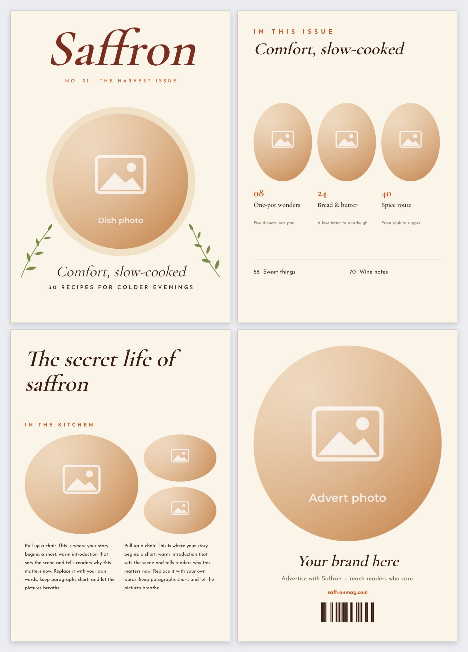 Saffron Food Magazine — editable marketing template