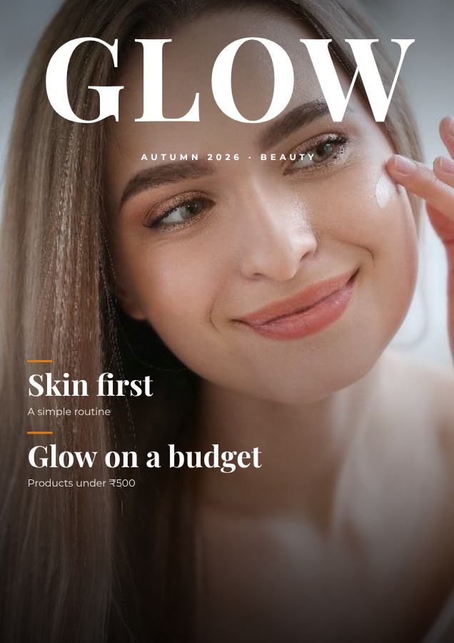 Saffron GLOW Beauty Magazine Cover Autumn 2026 — editable marketing template