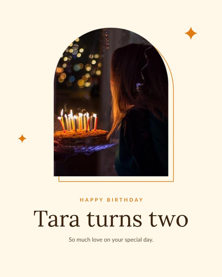 Saffron Happy Two Tara Birthday Post — editable birthday template