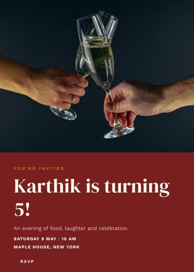 Saffron Karthik's Five Birthday Invitation — editable birthday template