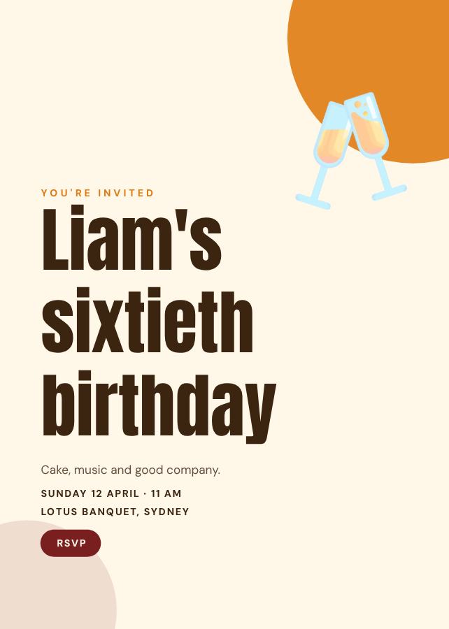 Saffron Liam's Sixty Birthday Invitation — editable birthday template
