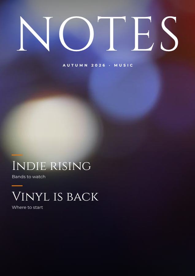Saffron NOTES Music Magazine Cover Autumn 2026 — editable marketing template