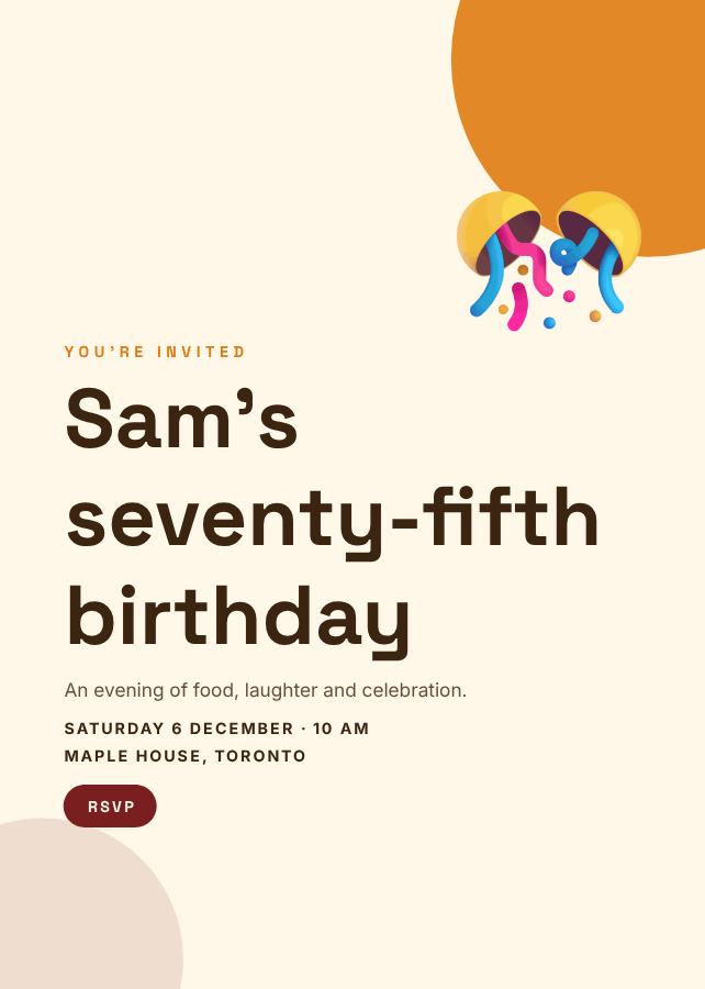 Saffron Sam's Seventy-Five Birthday Invitation — editable birthday template