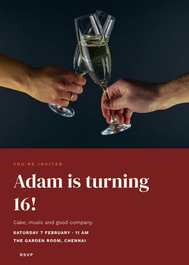Saffron Split Adam's Sixteen Birthday Invitation — editable birthday template