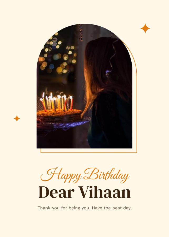 Saffron Vihaan Birthday Wishes Card — editable birthday template