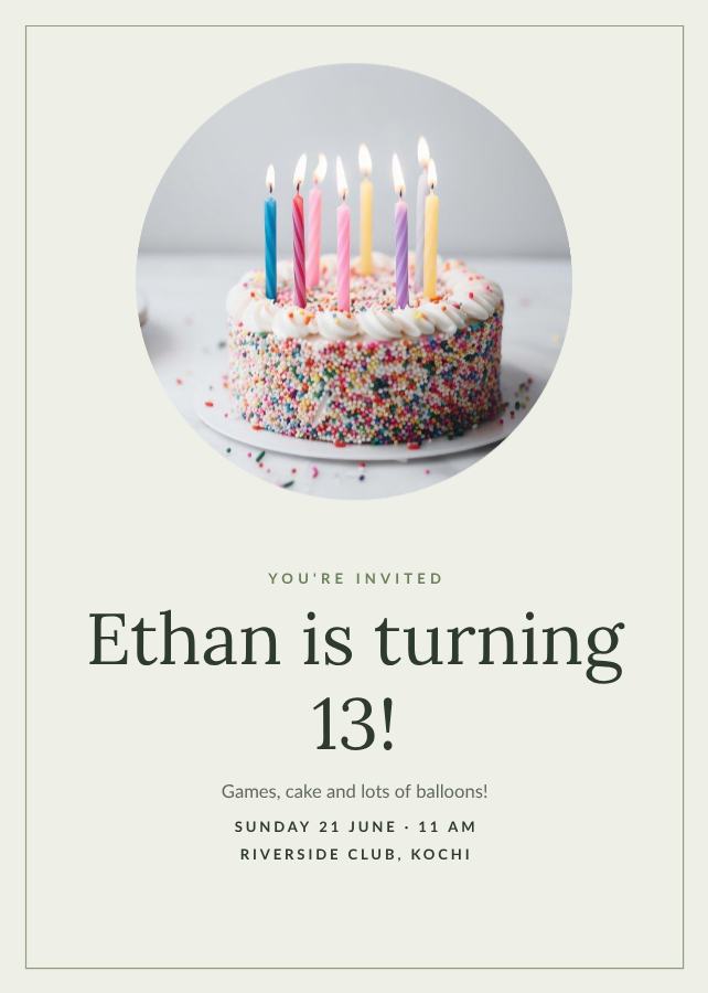 Sage Ethan's Thirteen Birthday Invitation — editable birthday template