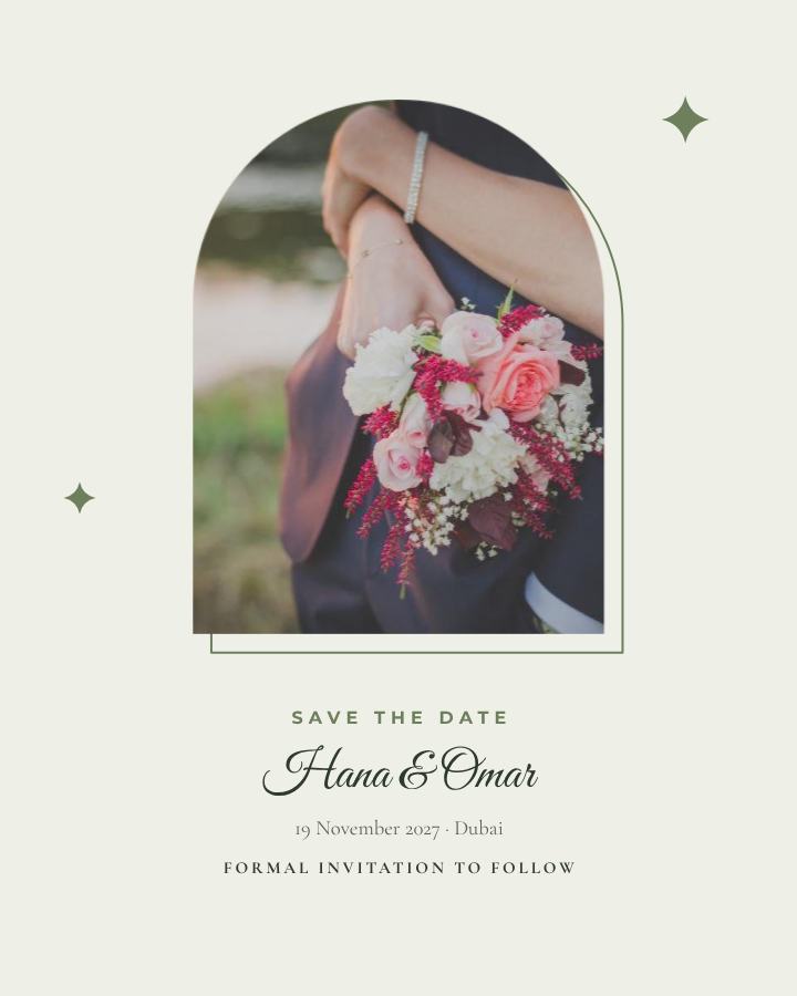 Sage Frame Hana and Omar Save the Date — editable wedding template
