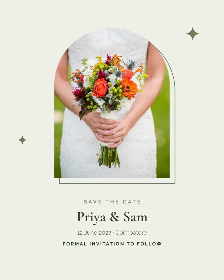 Sage Frame Priya and Sam Save the Date — editable wedding template