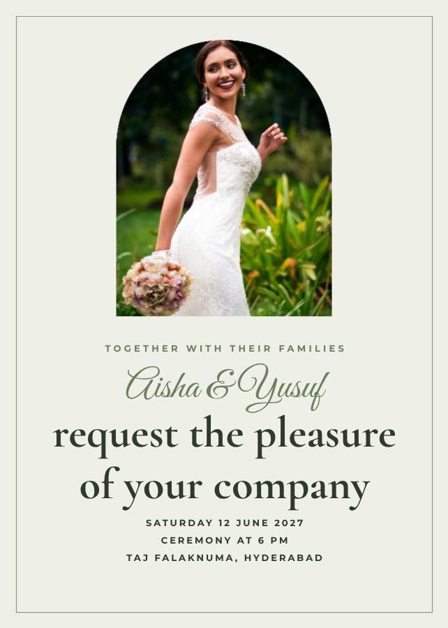 Sage Framed Aisha and Yusuf Wedding Invitation — editable wedding template