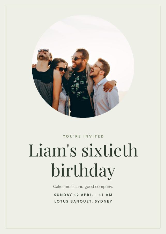 Sage Framed Liam's Sixty Birthday Invitation — editable birthday template