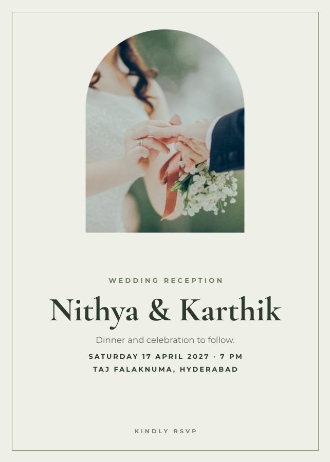 Sage Framed Nithya and Karthik Reception Invite — editable wedding template