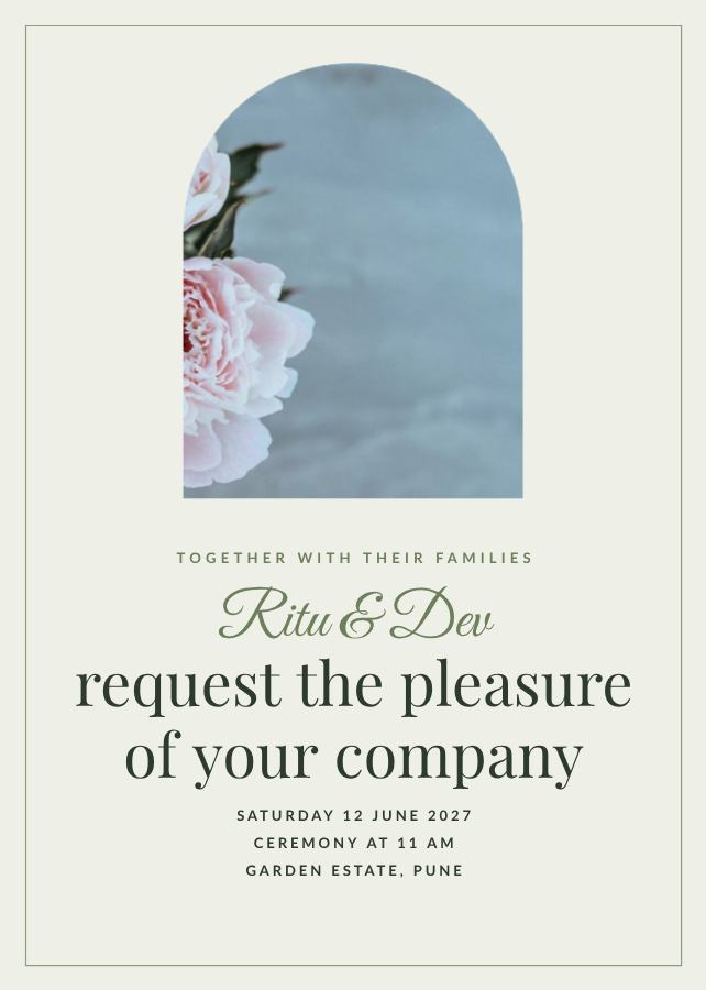 Sage Framed Ritu and Dev Wedding Invitation — editable wedding template