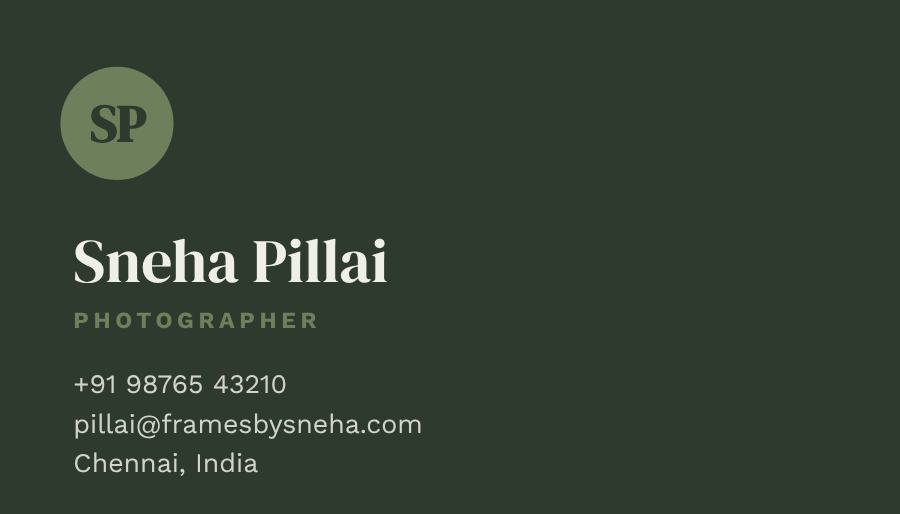 Sage Frames by Sneha Dark Business Card — editable business template