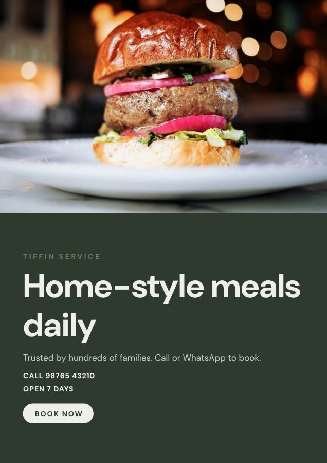 Sage Home-style meals daily Tiffin service Flyer DL — editable business template
