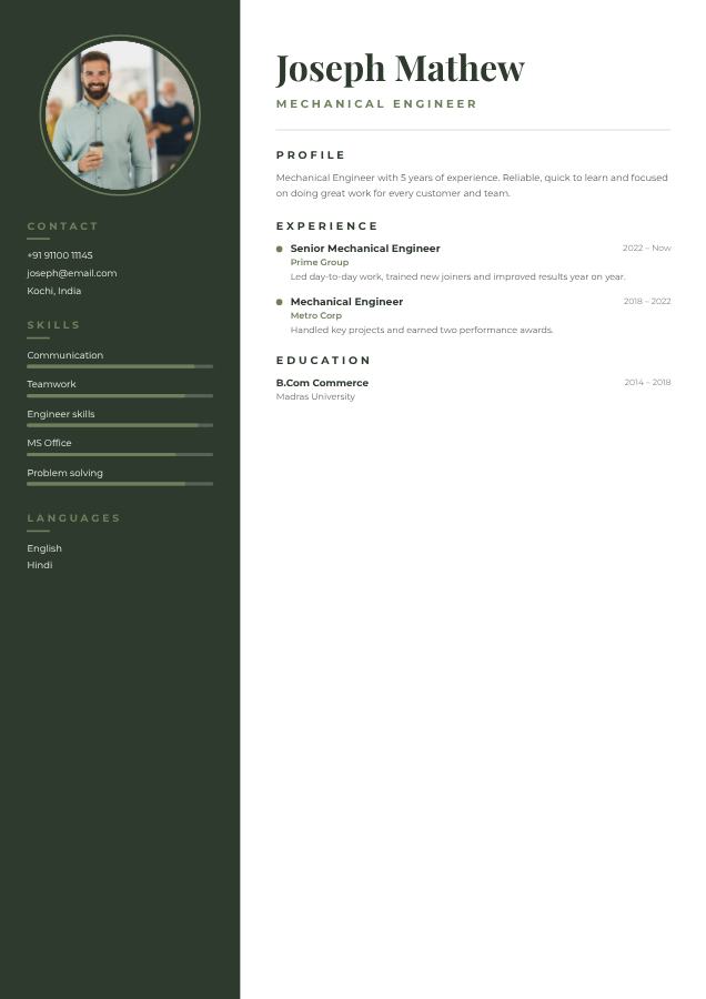 Sage Joseph Mathew Mechanical Engineer Resume — editable resume template