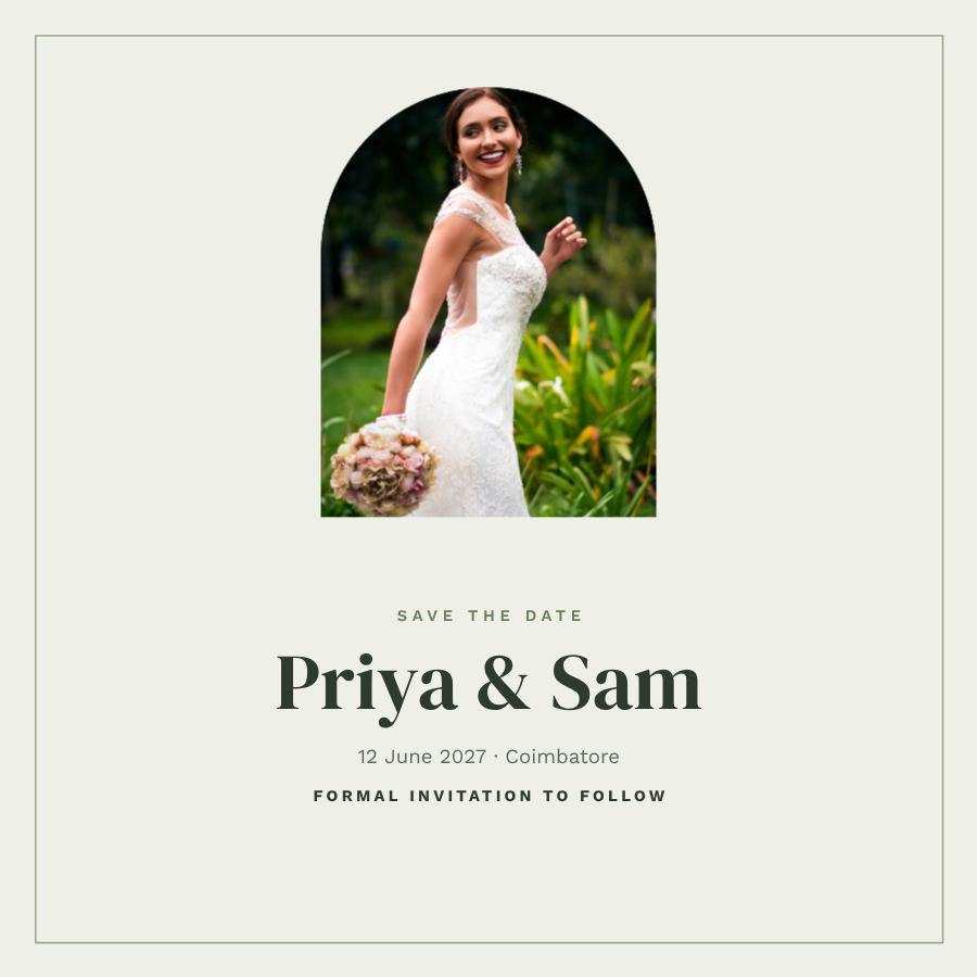 Sage Priya and Sam Save the Date — editable wedding template