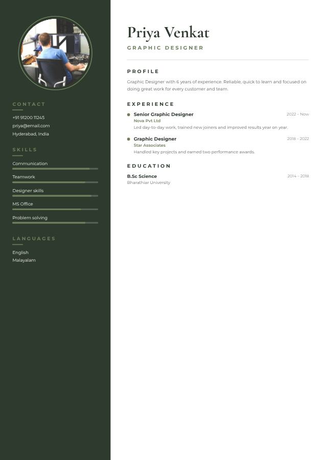 Sage Priya Venkat Graphic Designer Resume — editable resume template