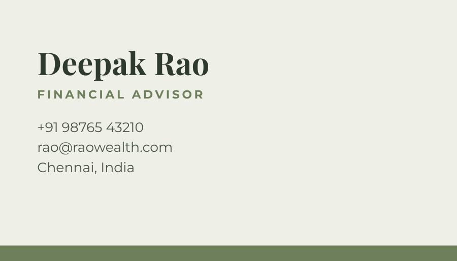 Sage Rao Wealth Minimal Business Card — editable business template