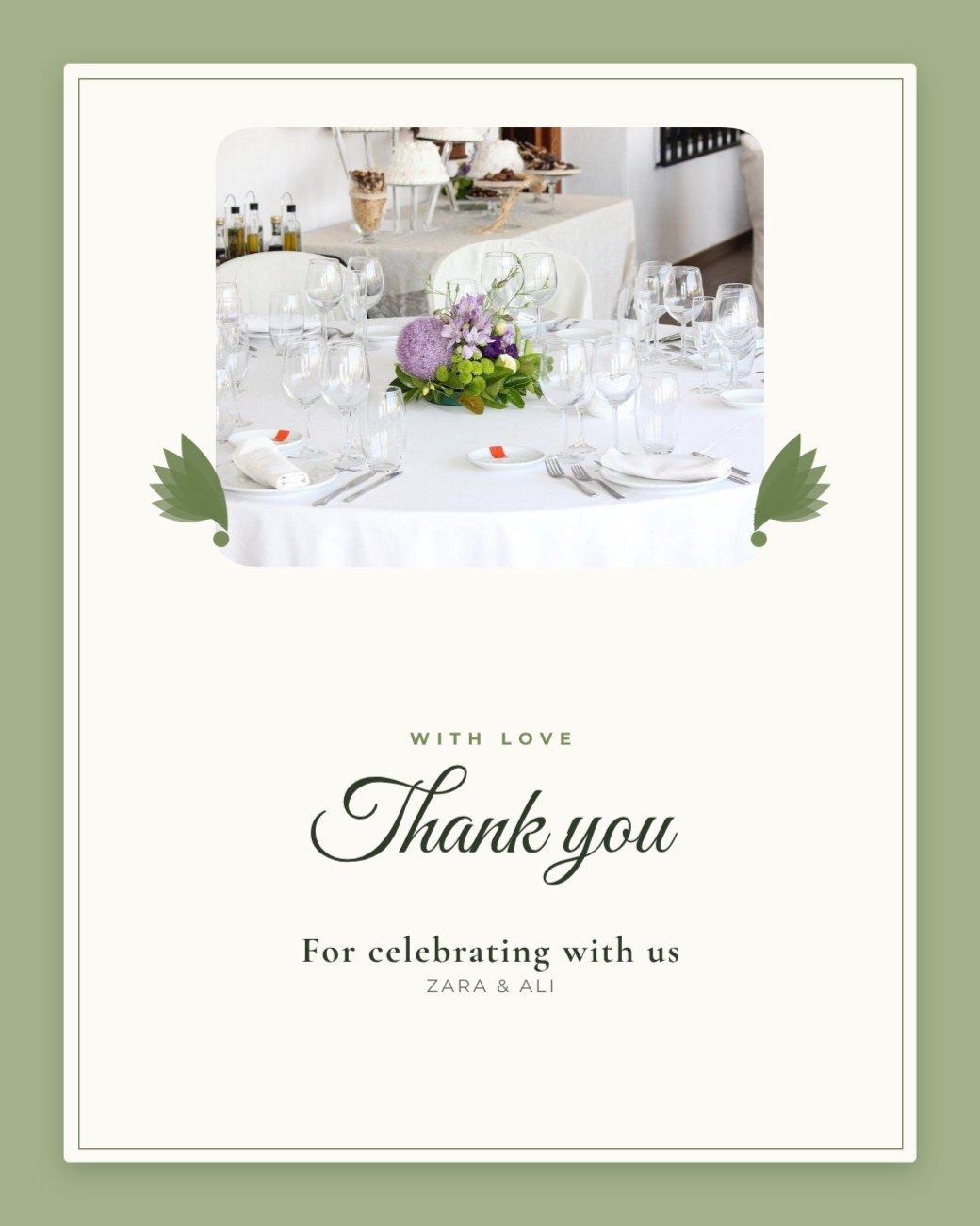 Sage Rounded Thank You Card — editable wedding template