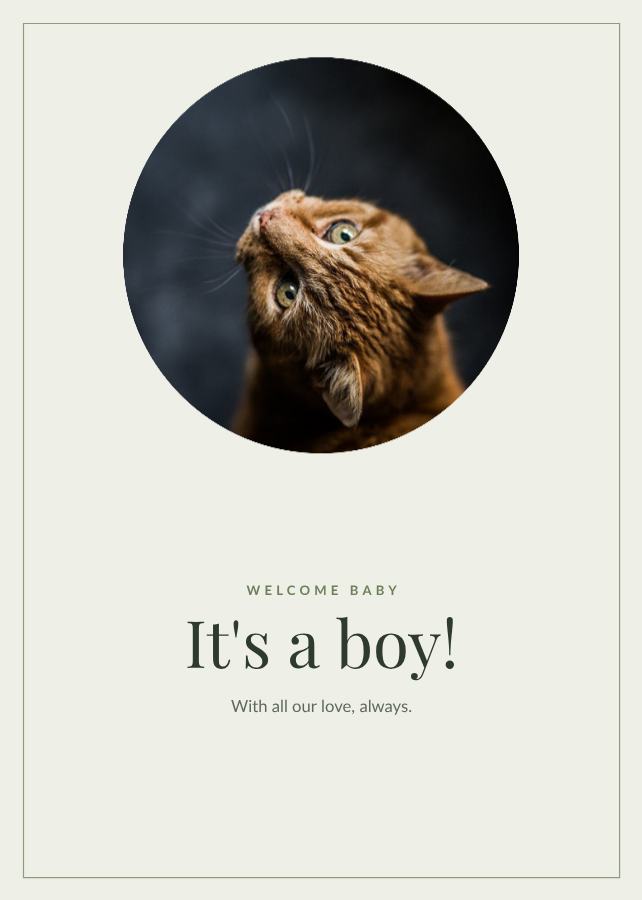 Sage Welcome baby It's a boy! Note — editable love & family template
