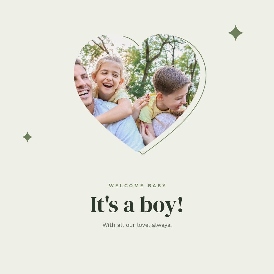 Sage Welcome baby It's a boy! Wishes — editable love & family template
