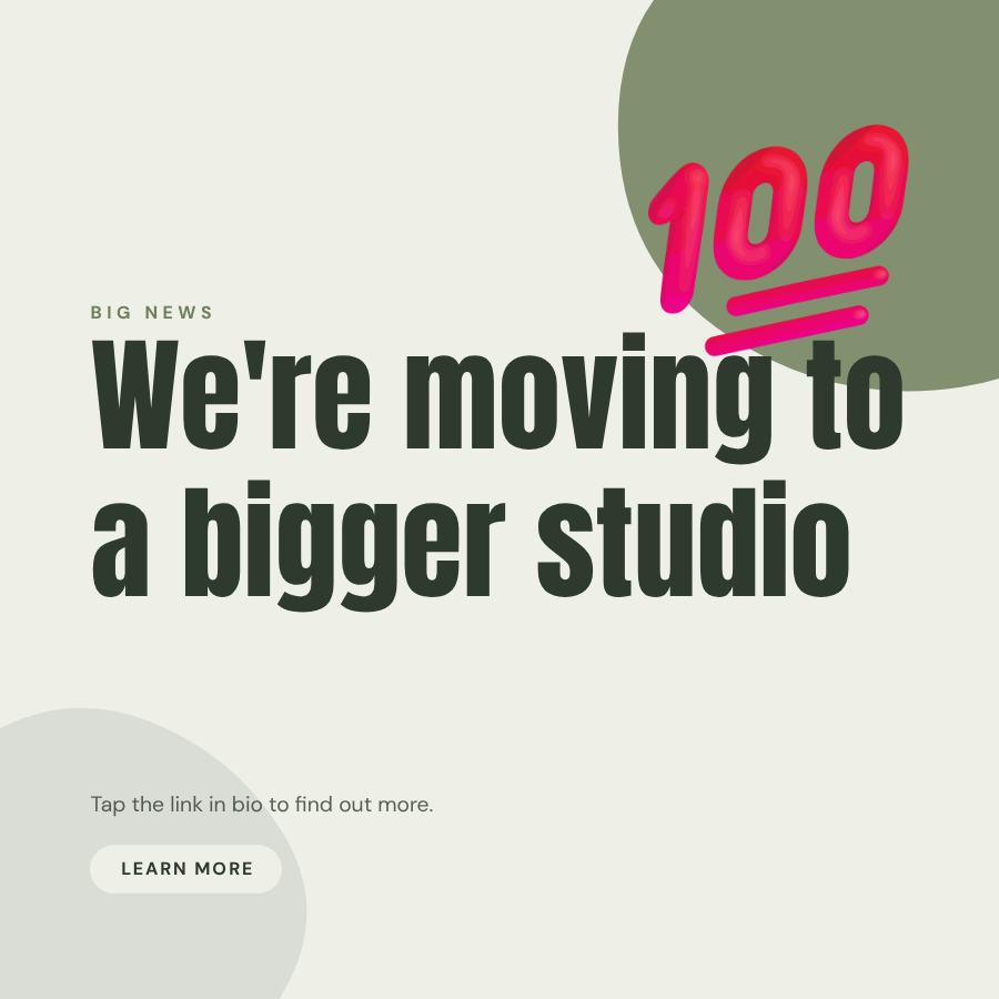 Sage We're moving to a bigger studio Announcement Post — editable social media template
