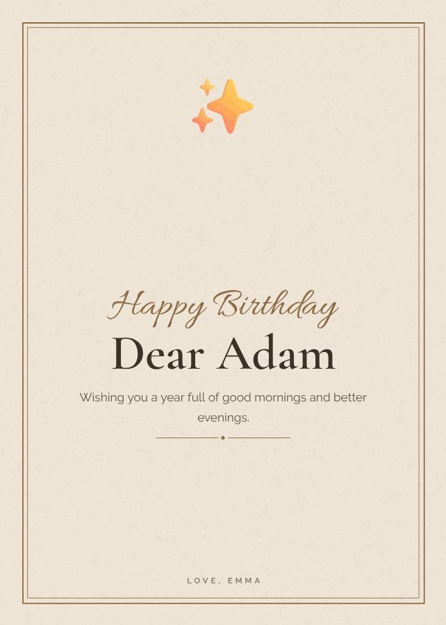 Sand Adam Birthday Wishes Card — editable birthday template