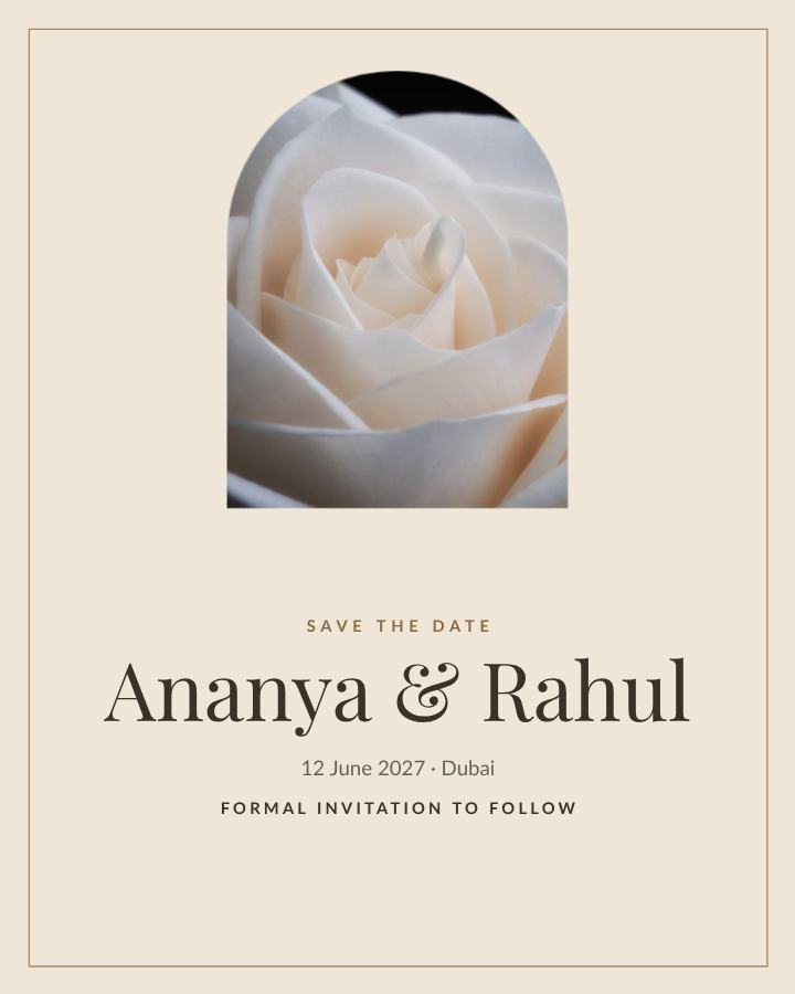 Sand Ananya and Rahul Save the Date — editable wedding template