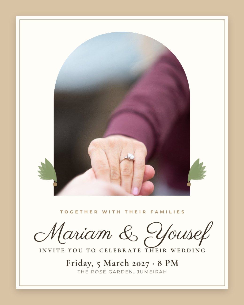 Sand Arch Engagement Invitation — editable wedding template