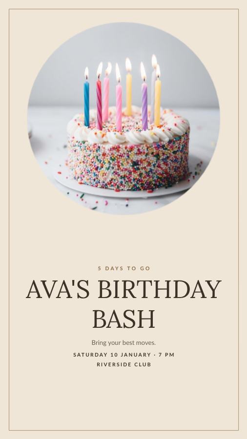 Sand Ava Birthday Bash Story — editable birthday template