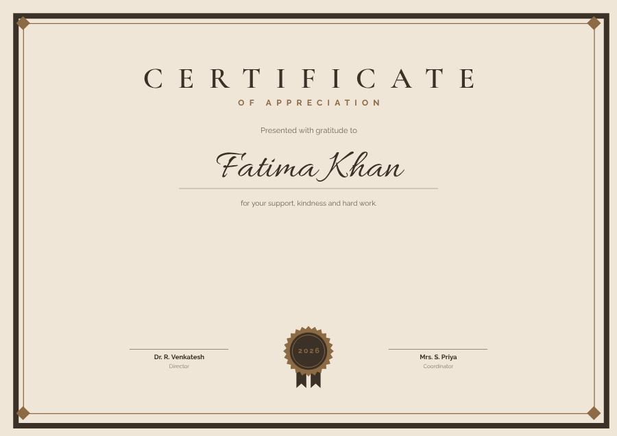 Sand Certificate Of Appreciation Certificate Modern — editable certificates template