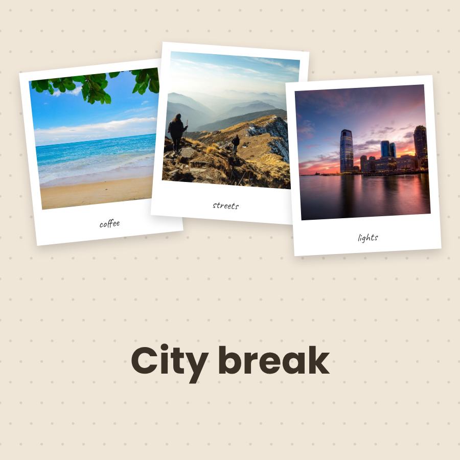 Sand City break 3 Polaroid Album Page — editable photo collage template