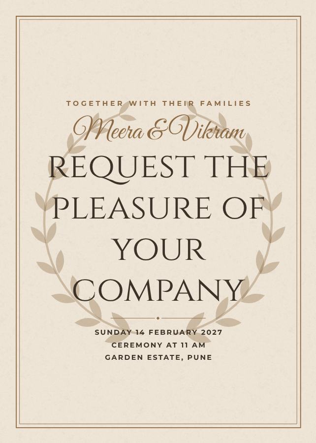 Sand Elegant Meera and Vikram Wedding Invitation — editable wedding template