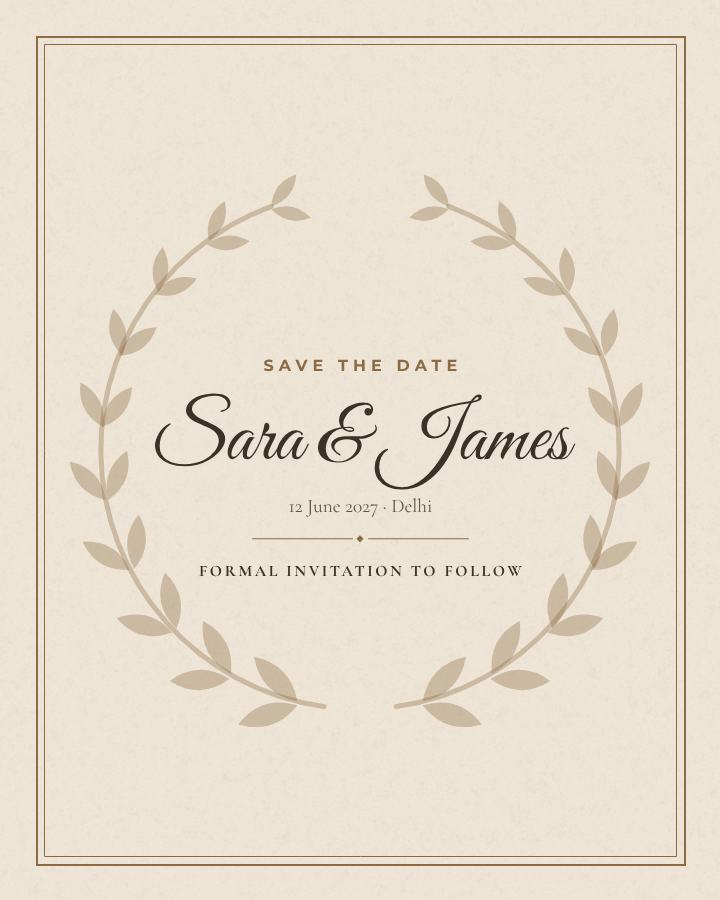 Sand Elegant Sara and James Save the Date — editable wedding template
