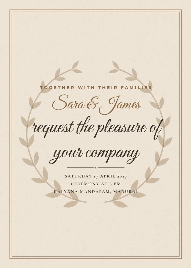 Sand Elegant Sara and James Wedding Invitation — editable wedding template