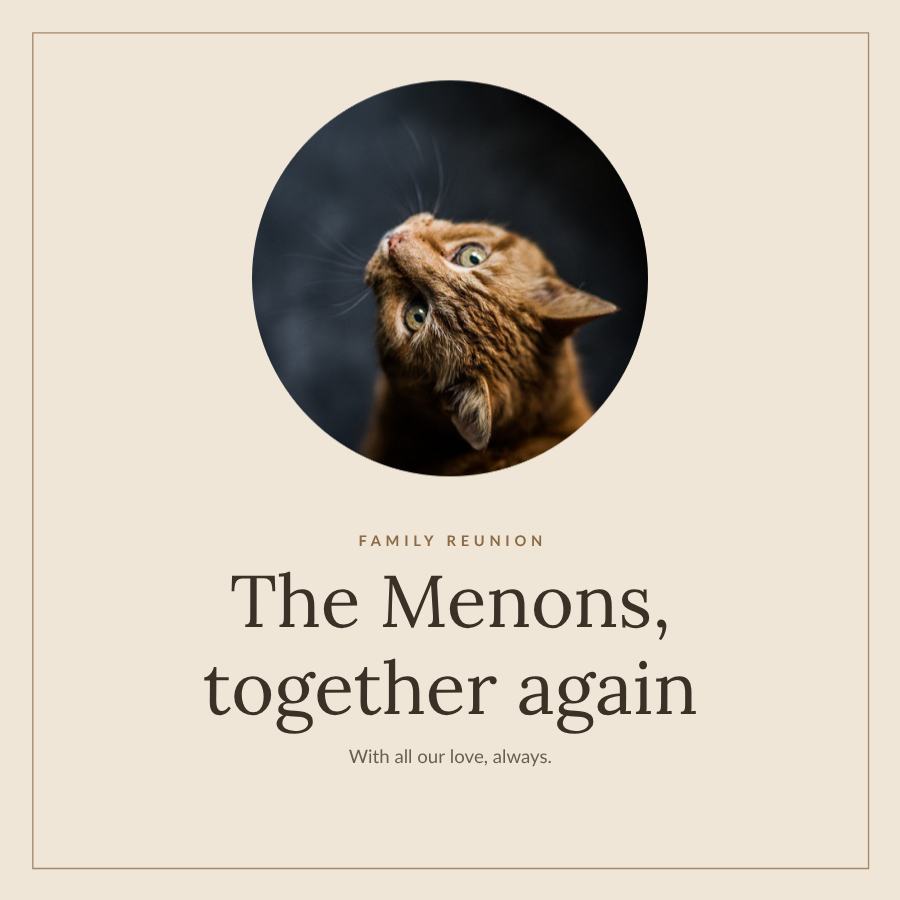 Sand Family reunion The Menons, together again Wishes — editable love & family template