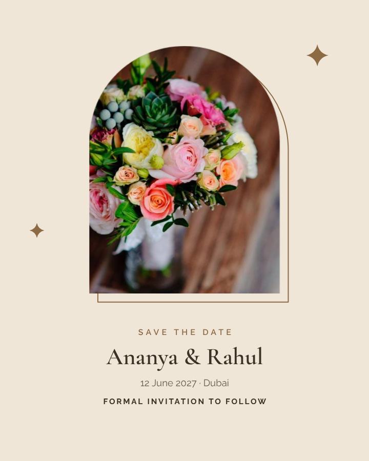 Sand Frame Ananya and Rahul Save the Date — editable wedding template