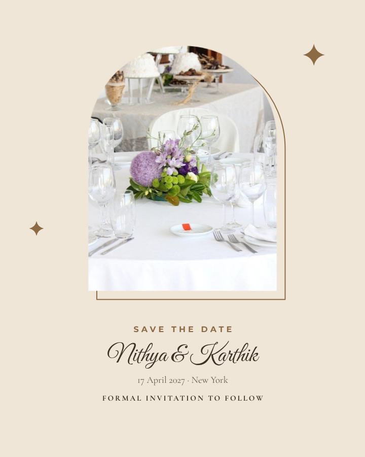 Sand Frame Nithya and Karthik Save the Date — editable wedding template