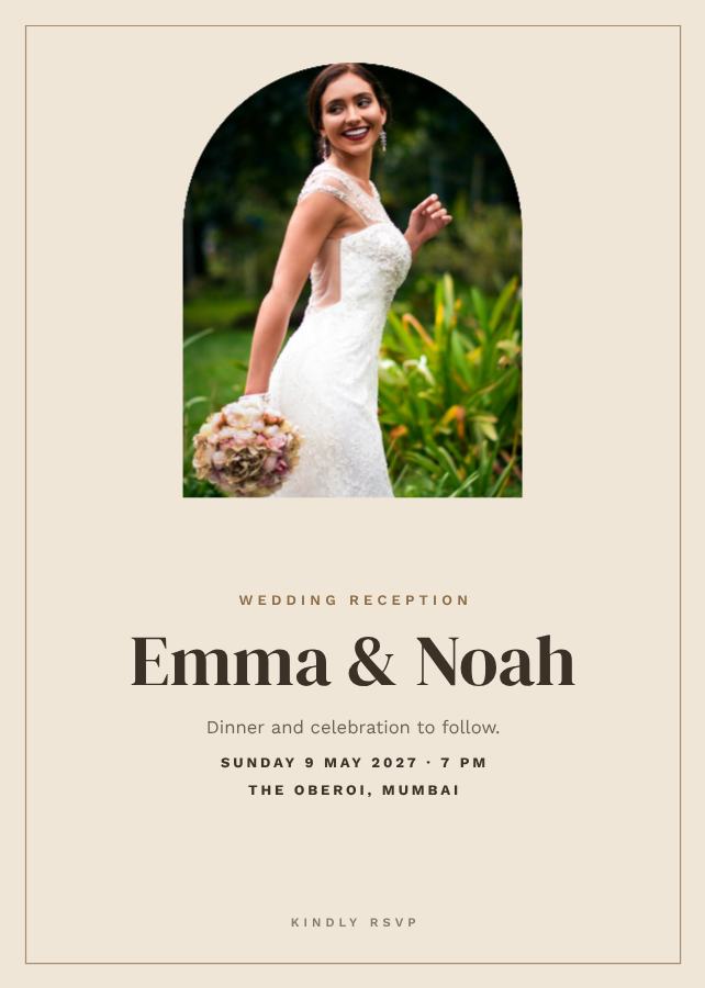 Sand Framed Emma and Noah Reception Invite — editable wedding template