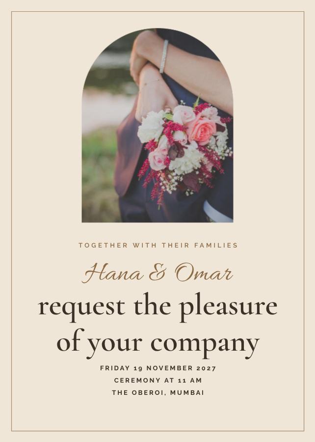 Sand Framed Hana and Omar Wedding Invitation — editable wedding template