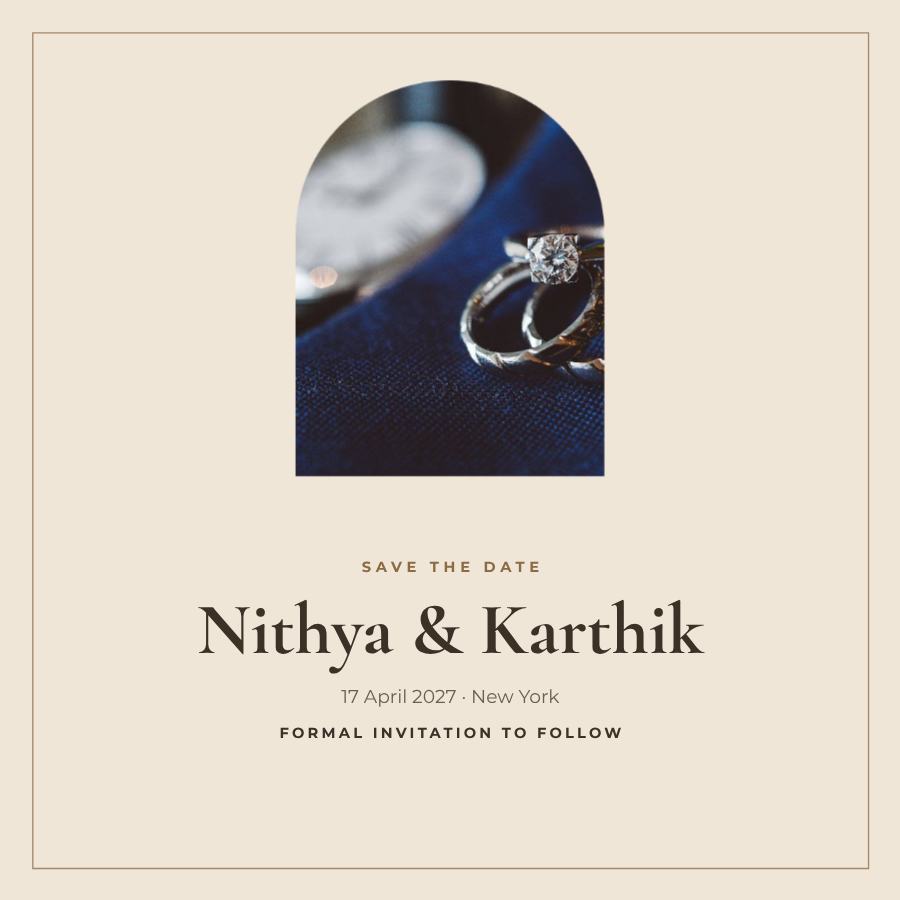 Sand Framed Nithya and Karthik Save the Date — editable wedding template