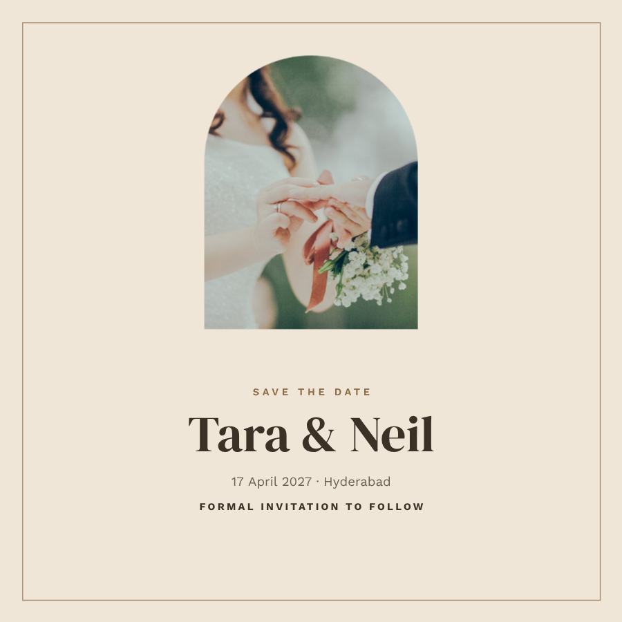 Sand Framed Tara and Neil Save the Date — editable wedding template