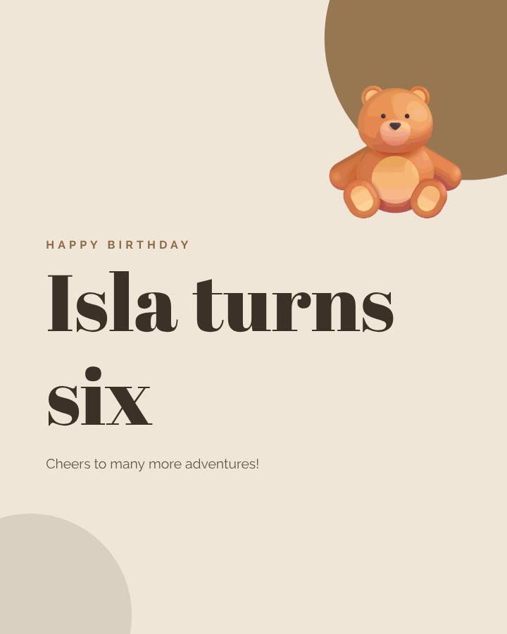 Sand Happy Six Isla Birthday Post — editable birthday template