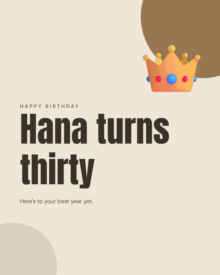 Sand Happy Thirty Hana Birthday Post — editable birthday template