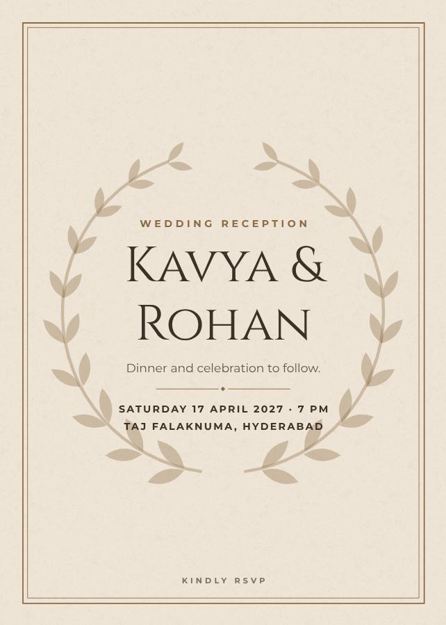 Sand Kavya and Rohan Reception Invite — editable wedding template